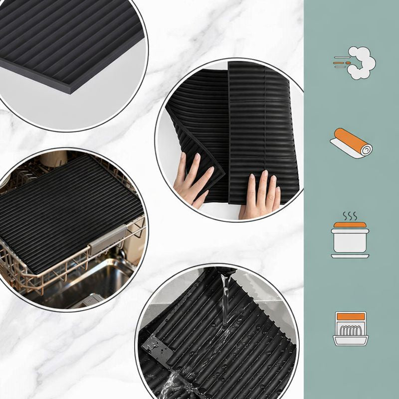 Multi-Function Silicone Dish Drying Mat with Detachable Rack