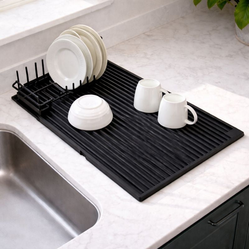 Multi-Function Silicone Dish Drying Mat with Detachable Rack