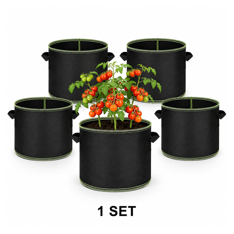 🌱 5-Pack 5 Gallon Grow Bags – Heavy Duty Aeration Fabric Pots with Handles for Vegetables, Flowers & Fruits 🪴